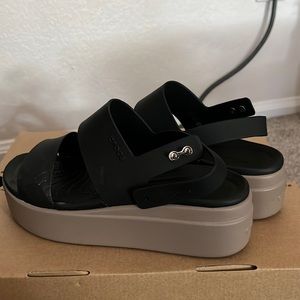 Black crock wedge sandals